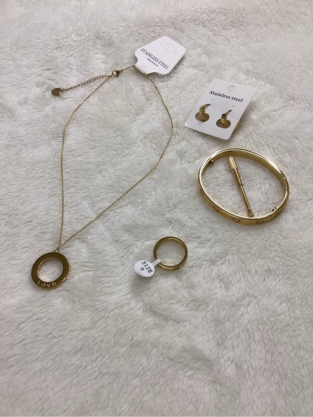 Women Fashion Jewelry 4 piece Set 18k Gold Plated 316L Stainless Steel